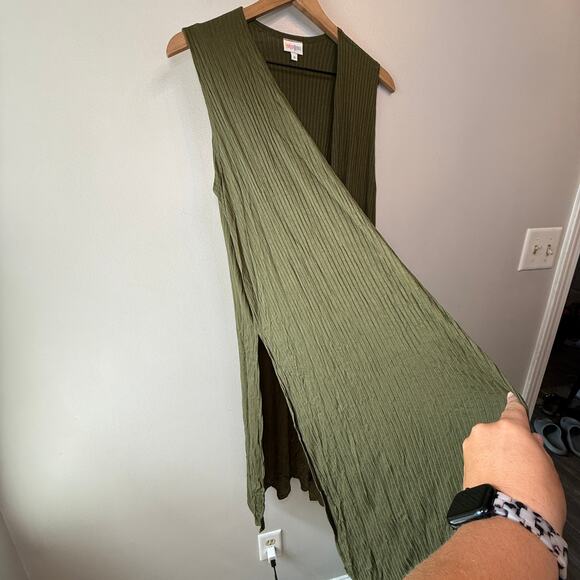 LuLaRoe Women's Sleeveless Long Kimono Top Olive Green Size Medium - Picture 3 of 6